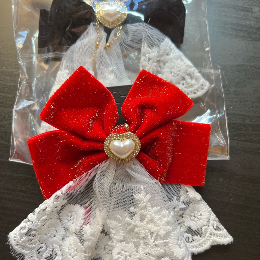 Red and White Lace Bow Hair Clip
